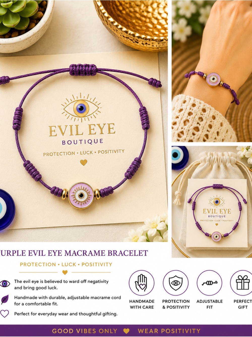 Purple Evil Eye Macrame Bracelet